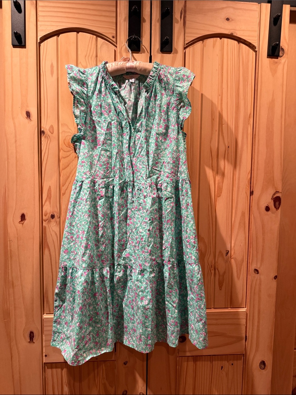 Time and Tru Green Floral Tiered Midi Dress